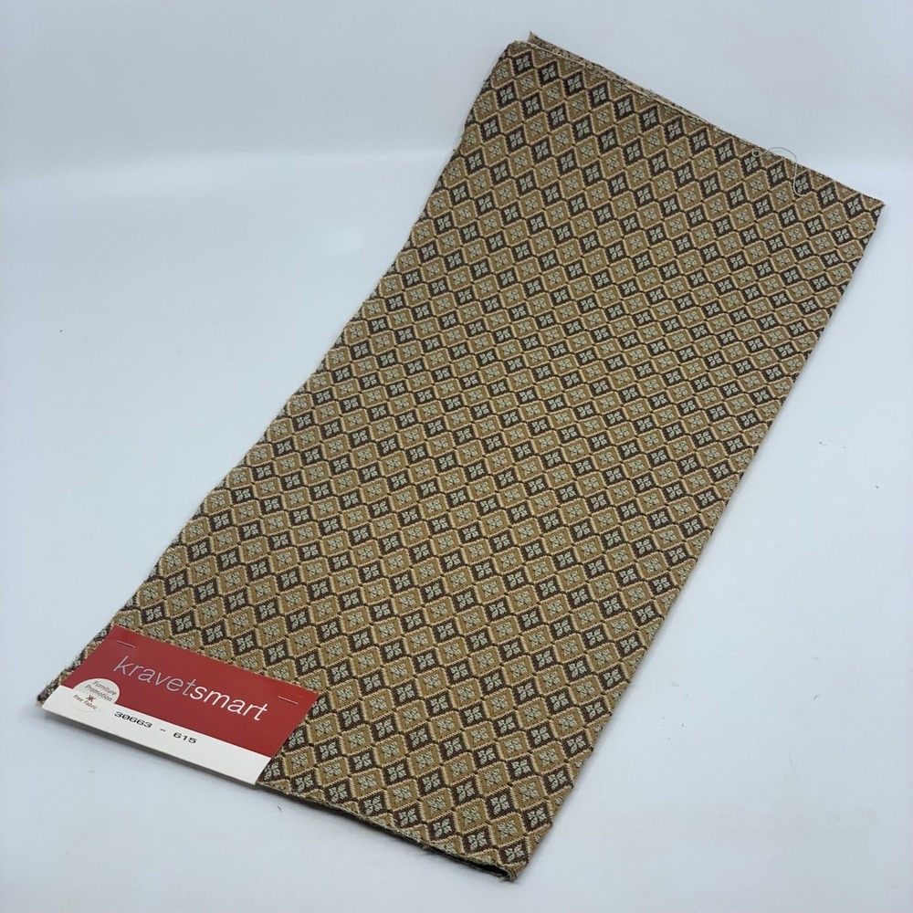 Kravet Smart Fabric Sample Geometric‎ Diamond Brown Blue Textured Remnant
